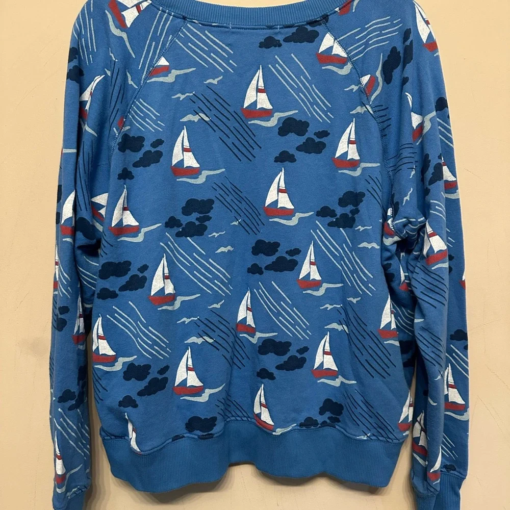 Wildfox Sky Blue Nautical Sailboat Print Slouchy Sweater Size Medium - Picture 5 of 6